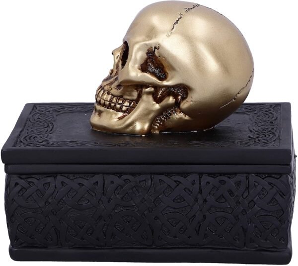 Dark Collection~Celtic Opulence Golden Skull Black Trinket Box, 11.8cm