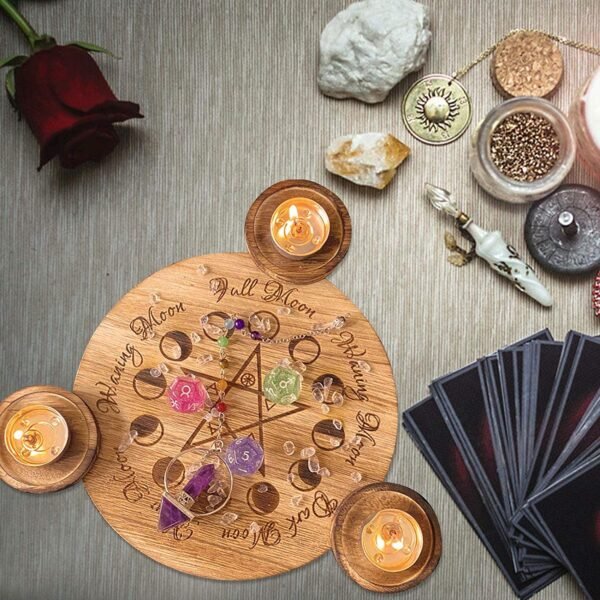 Home Decor~Further Wooden Candle Holder, Unique Pentagram Tea Light Candle Holder,Tarot Candle Candlestick Bracket Decor, Pentagram Hand Carved Wooden With 3 Candle-Tealight Holder