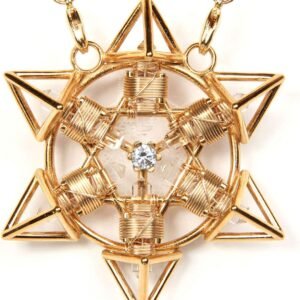 Buddha Maitreya the Christ Crystal Healing Pendant - Shambhala Tetra Star Solar Form in 24K Gold Plate with magnets & gold-fill wire