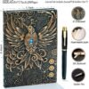 Witchcraft~Embossed Leather Journal Writing Notebook - Antique Handmade Leather Daily Notepad Sketchbook, Travel Diary & Notebooks to Write in, Phoenix Gift For Men & Women, with Golden Classic Pen, (Bronze)