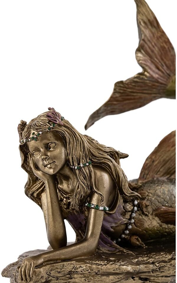 Magic  Collection~Top Collection Daydreaming Mermaid Statue- Hand-Painted Decorative Thinking Mermaid Sculpture with Antique Bronze Finish Look- 6.75-Inch Collectible Fantasy Figurine
