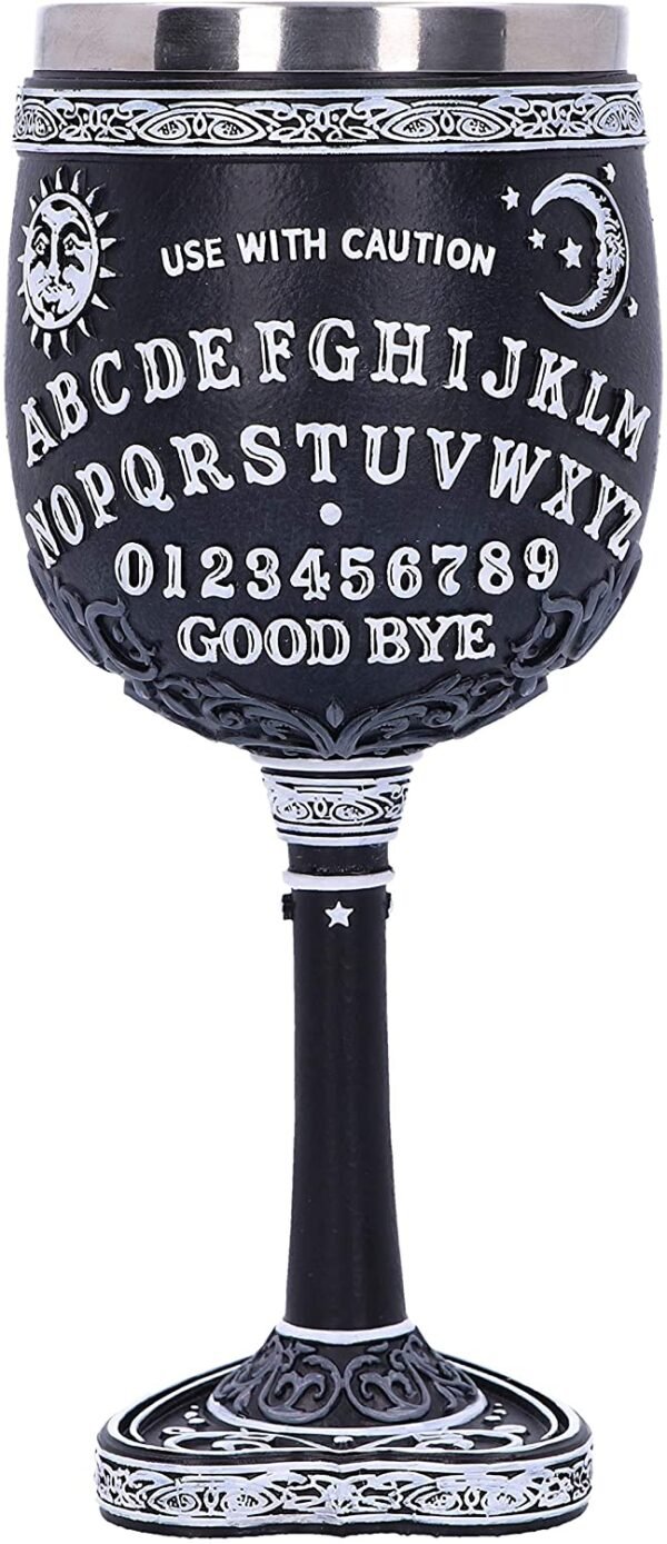 Wiccan Collection~B5141R0 Black and White Spirit Board Goblet Glass, Resin w/stainless steel insert, 18cm
