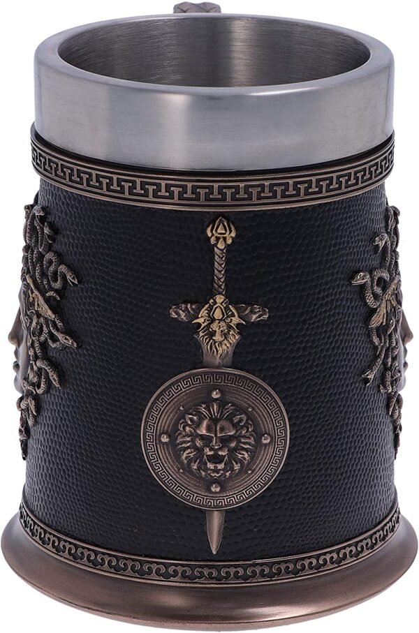 Mythology Collection~ Medusa's Demise Greek Mythology Snake Haired Female Tankard, Polyresin, Black and Bronze, One Size