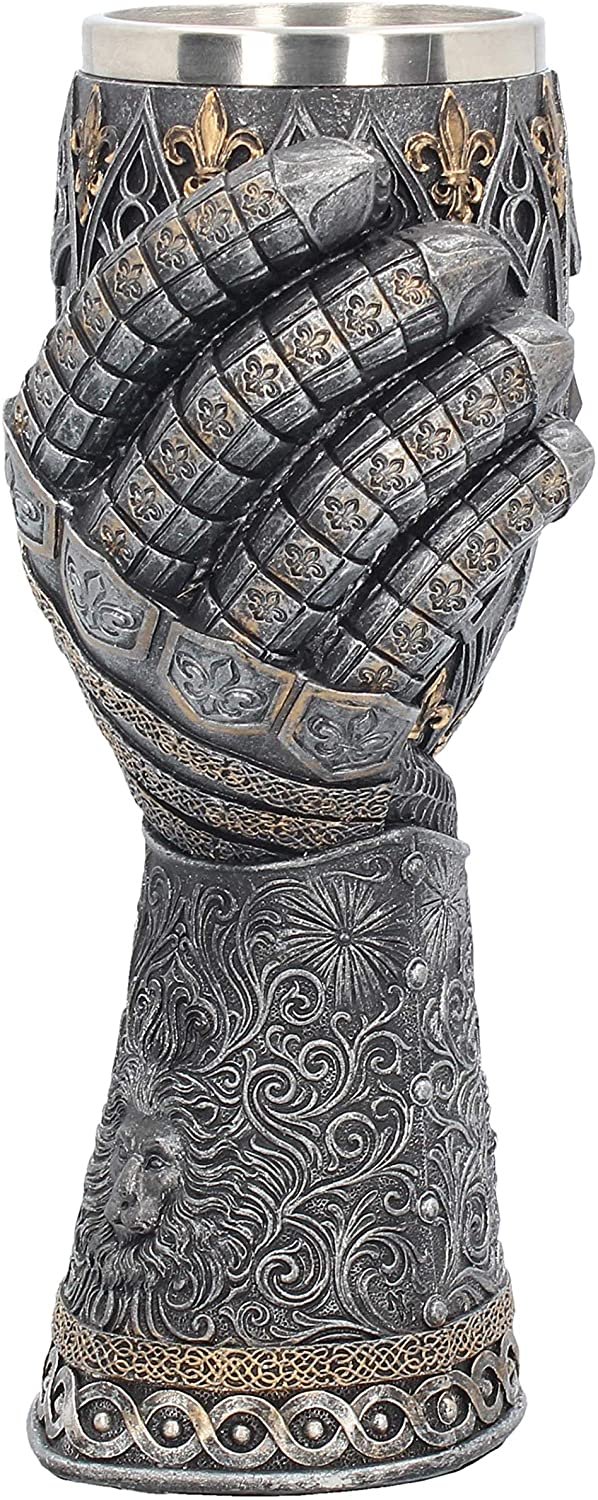 Magicun N.Giftware~Lion Heart Gauntlet Goblet 25cm Silver, Resin w/Stainless Steel Insert, One Size
