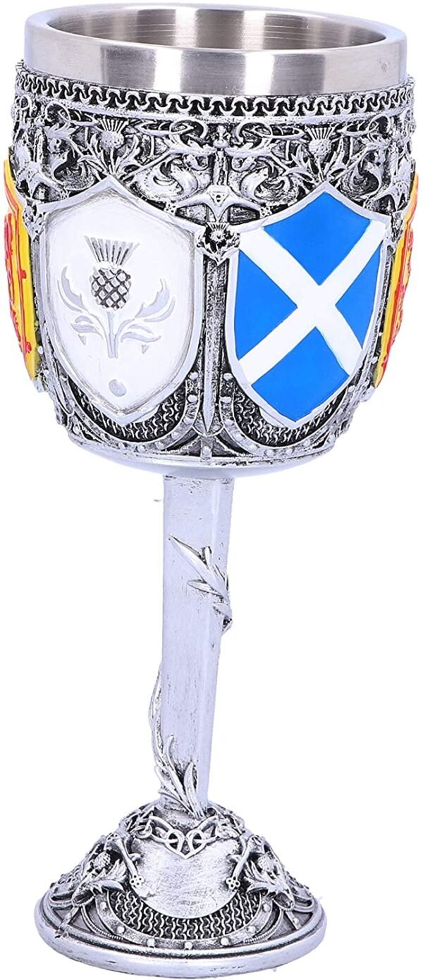 Mythology Collection~ B4697P9 Goblet of The Brave Scottish Shield Chalice 17cm, Resin w. Stainless Steel