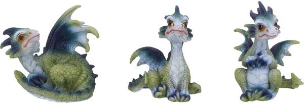 Fantasy Collection~ Triple Trouble Small Set of Three Dragon Infant Ornaments, Green, 15.5cm