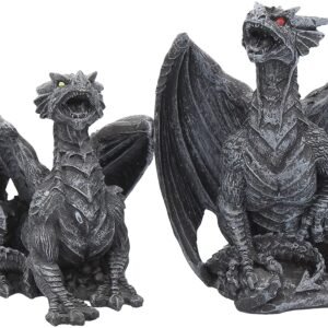 Fantasy Collection~ Dark Fury Set of 2 10cm Dragon Figurines, Black, One Size