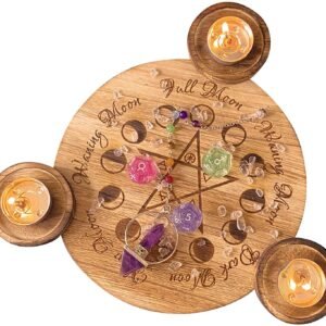 Home Decor~Further Wooden Candle Holder, Unique Pentagram Tea Light Candle Holder,Tarot Candle Candlestick Bracket Decor, Pentagram Hand Carved Wooden With 3 Candle-Tealight Holder