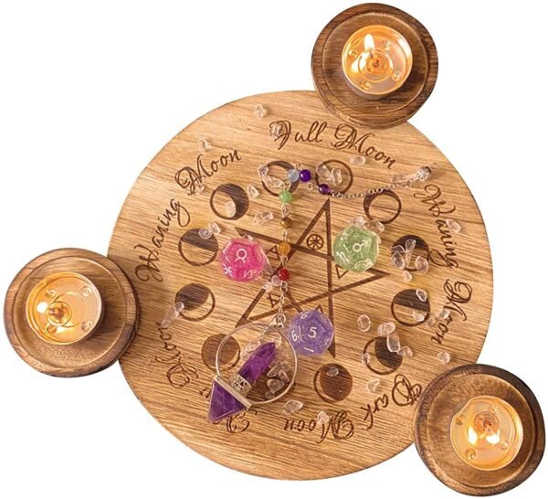 Home Decor~Further Wooden Candle Holder, Unique Pentagram Tea Light Candle Holder,Tarot Candle Candlestick Bracket Decor, Pentagram Hand Carved Wooden With 3 Candle-Tealight Holder