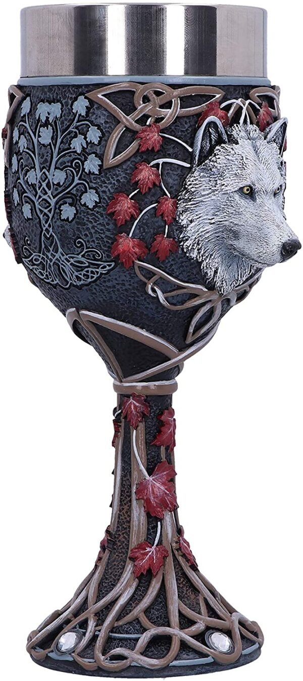 Artist Collections~ Lisa Parker Guardian of the Fall White Autumn Wolf Goblet, 19.5cm