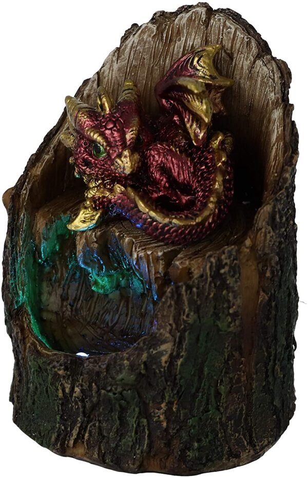 Magicun N.Giftware~Arboreal Hatchling Red Dragon in Tree Trunk Light Up Figurine, 10.8cm, Green