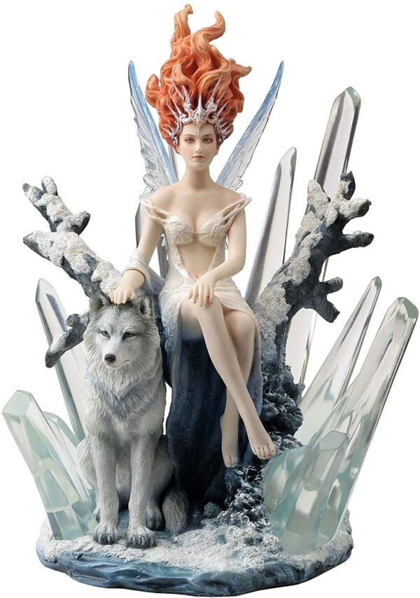 Magicun  Collection~9.63 Inch Fantasy Animal Companion Snow Crystal Fairy by Melanie Delon Figurine Cast Resin Hand Painted Statue Transparent Resin Wolf Figurine