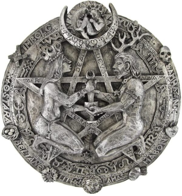 Magicun Altar~Great Rite Pentacle Wall Plaque Silver Finish