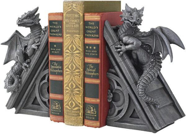 Magic  Collection~Design Toscano CL55773 Castle Dragon Gothic Decorative Bookend Statues, 8 Inch, Set of Two, Grey, 2 Count