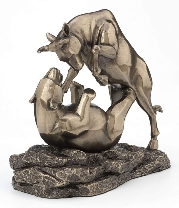 Magic  Collection~6 Inch Wall Street Stock Market Bull Bear Fight Financial Broker Gift Abstract Bronze Finish Tabletop Statue