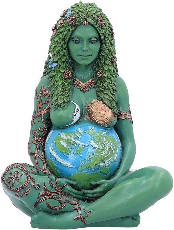 Light Collection~Small Ethereal Mother Earth Gaia Art Statue Painted Figurine, Green, 17.5cm