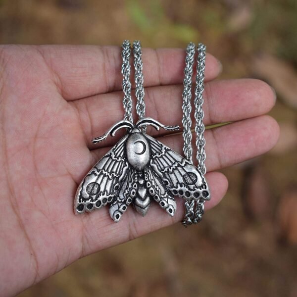 SanLan Death Head Moth Pendant Necklace Wicca Jewelry Goth Moth and The Moon