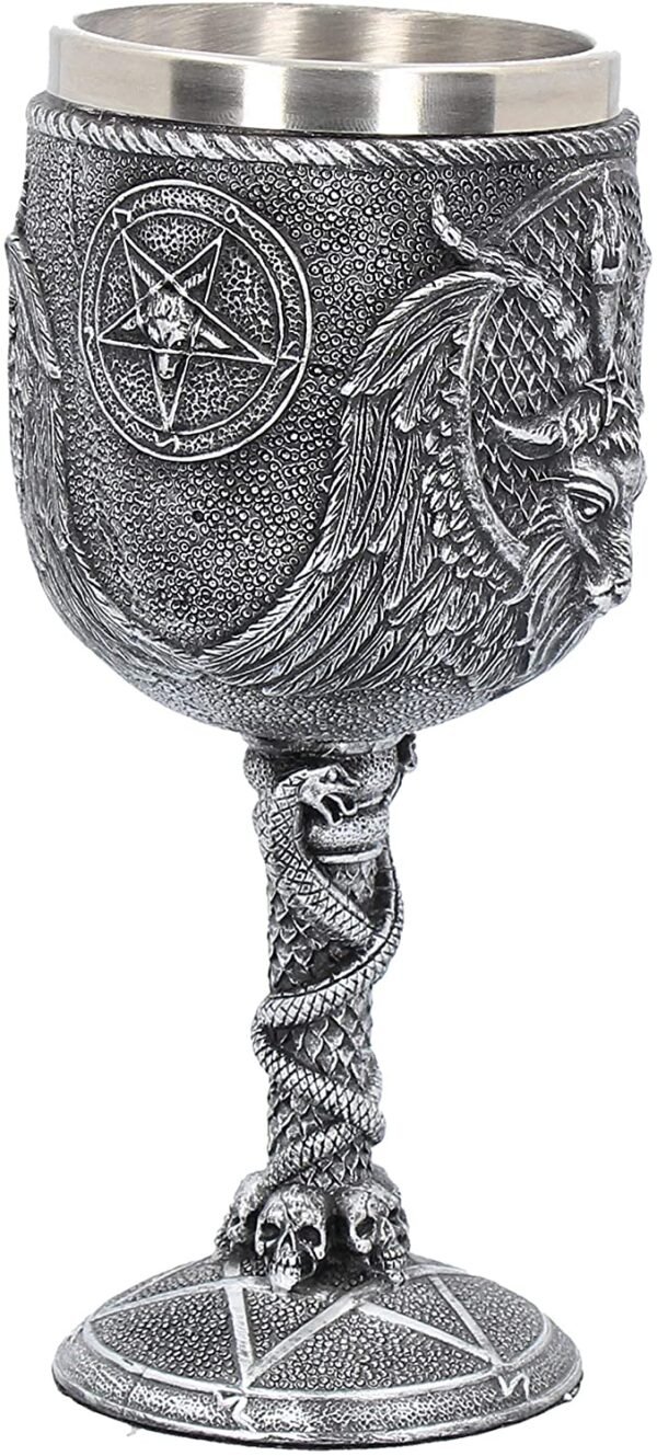 Dark Collection~Baphomet Goblet 17.5cm Silver, Resin w/Stainless Steel Insert
