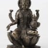 Magic  Collection~3.3" Hindu God Lakshmi Sitting On Lotus Cast Resin Antique Bronze Finish Statue Fortune Sculpture