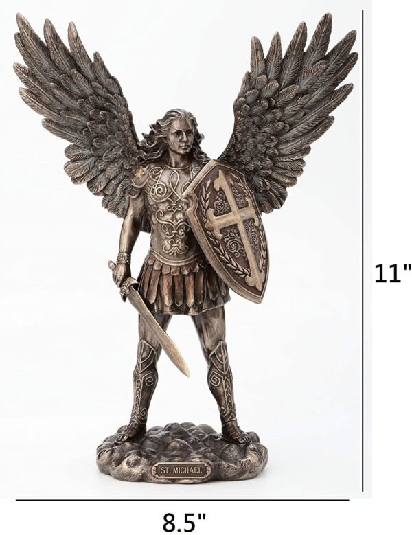 Magic  Collection~11 Inch Saint Michael Archangel with Battle Shield and Sword Cold Cast Resin Material Antique Bronze Finish Angel Statue