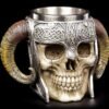 Mythology Collection~ B2091F6 Viking Skull Tankard Mug 16cm Brown
