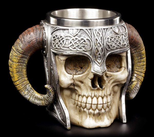 Mythology Collection~ B2091F6 Viking Skull Tankard Mug 16cm Brown