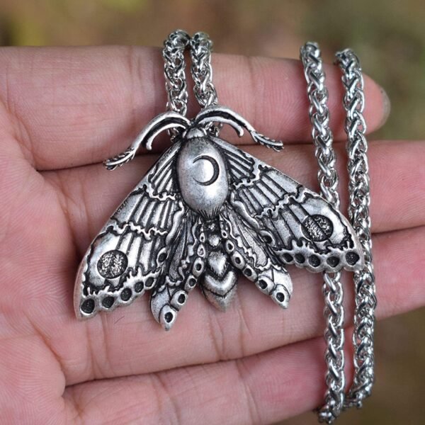 SanLan Death Head Moth Pendant Necklace Wicca Jewelry Goth Moth and The Moon