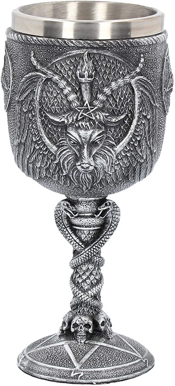 Dark Collection~Baphomet Goblet 17.5cm Silver, Resin w/Stainless Steel Insert