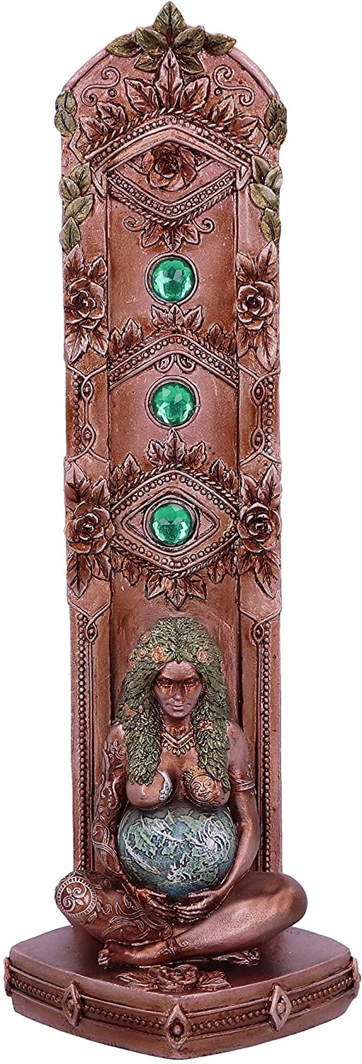 Magicun N.Giftware~Ethereal Mother Earth Gaia Art Statue Incense Burner, 24cm, Green