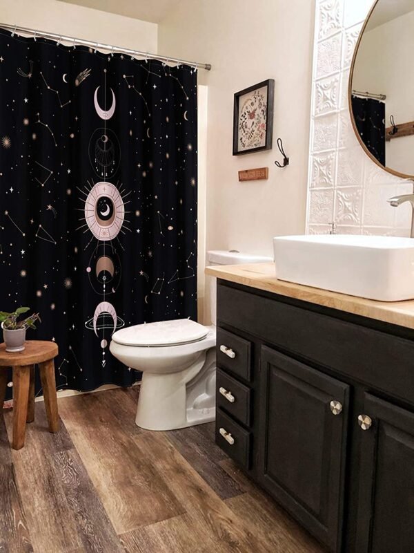 Zodiac Constellation Fabric Shower Curtain, Blush Sun and Moon Phrase Bathroom Shower Curtain Sets