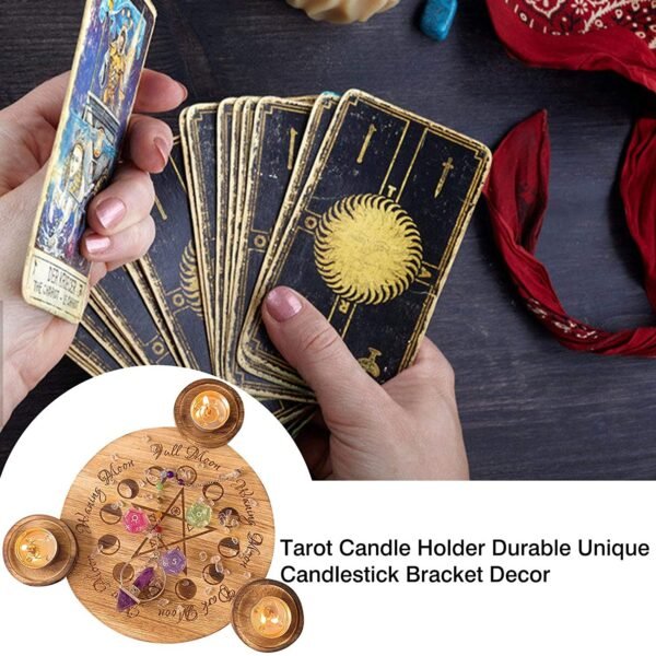Home Decor~Further Wooden Candle Holder, Unique Pentagram Tea Light Candle Holder,Tarot Candle Candlestick Bracket Decor, Pentagram Hand Carved Wooden With 3 Candle-Tealight Holder