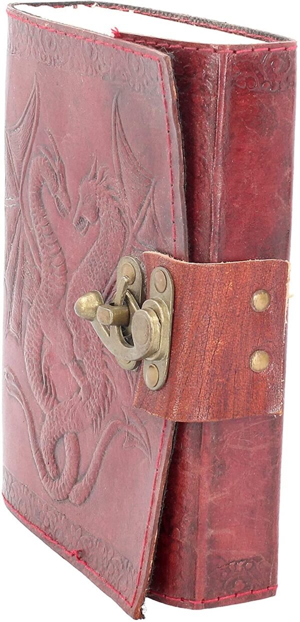 Fantasy Collection~ Double Dragon Leather Journal With Lock 20cm Brown