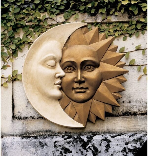 Magic  Collection~Design Toscano NG32758 Celestial Harmony Sun and Moon Outdoor Wall Sculpture, 15 Inch, Faux Ivory and Gold