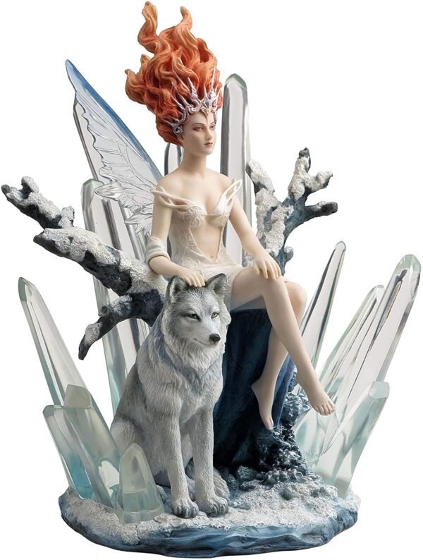 Magicun  Collection~9.63 Inch Fantasy Animal Companion Snow Crystal Fairy by Melanie Delon Figurine Cast Resin Hand Painted Statue Transparent Resin Wolf Figurine