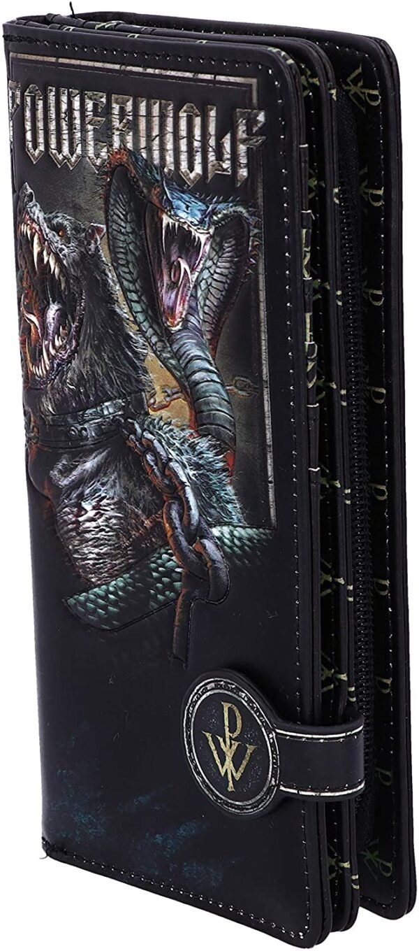 Band Merchandise~ Officially Licensed Powerwolf Kiss of The Cobra King Embossed Womens Purse, Black, 18.5cm