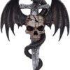 Artist Collections~ Spiral Draco Skull Dragon and Dagger Wall Plaque, Silver, 36.5cm