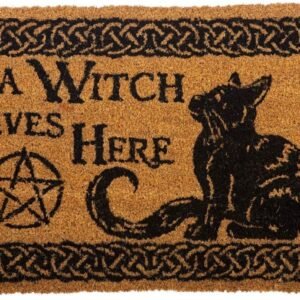 Wiccan Collection~Witch Lives Here Doormat 45cm Brown, PVC Backed Brush Coco, 45 x 75cm