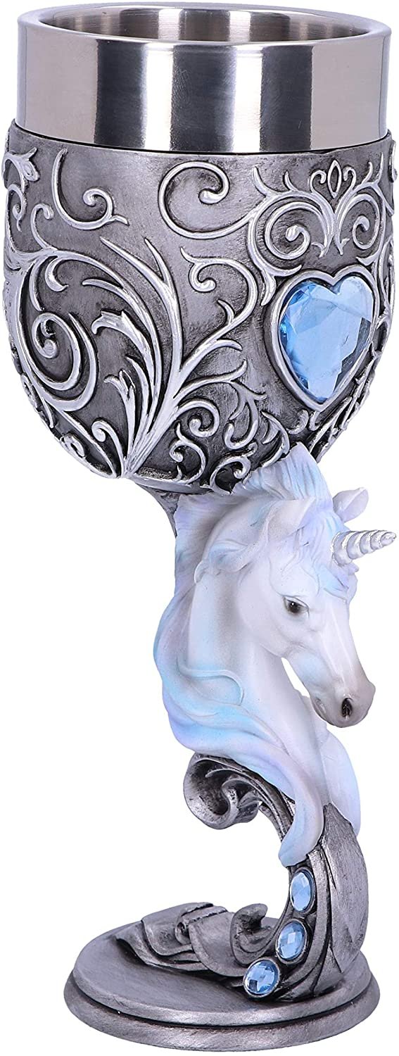 Magicun N.Giftware~Enchanted Twin Unicorn Heart Set of Two Goblets, 18.5cm, Silver