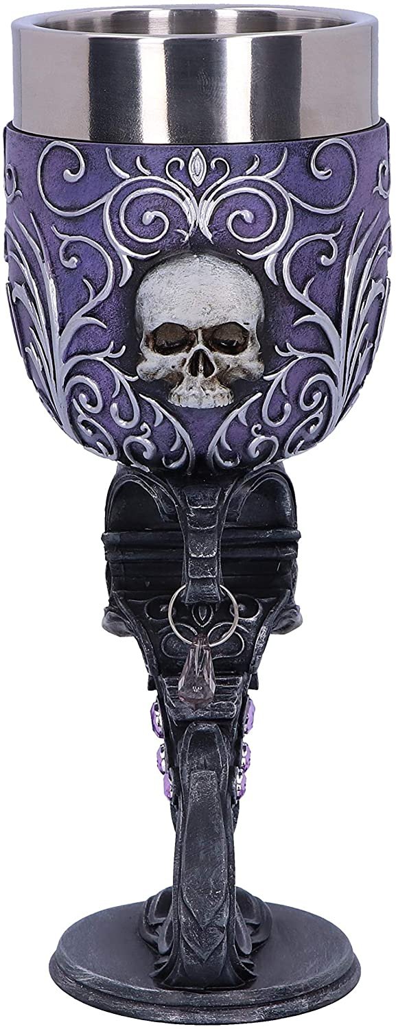 Dark Collection~B5168R0 Deaths Desire Twin Skull Heart Set of Two Goblets, Purple, 18.5cm