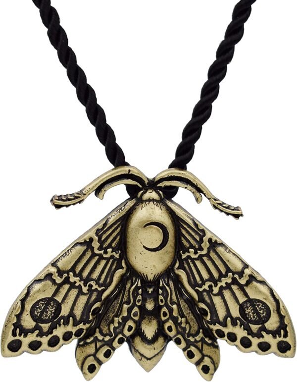 SanLan Death Head Moth Pendant Necklace Wicca Jewelry Goth Moth and The Moon