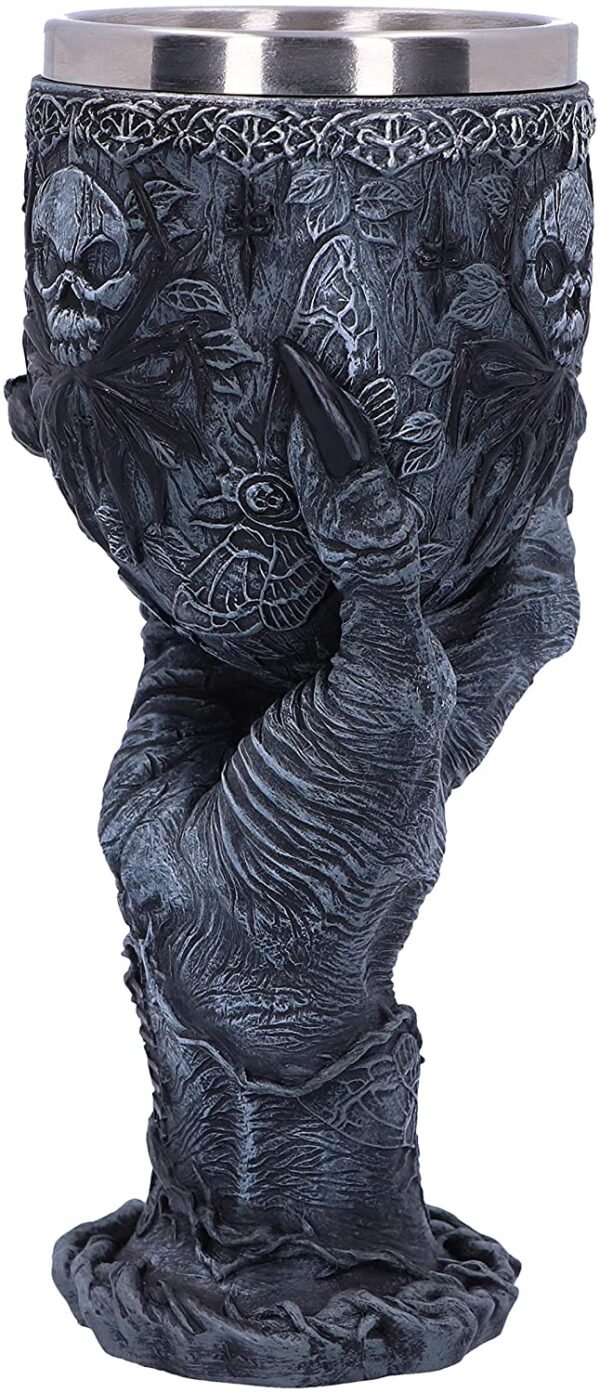 Dark Collection~Baphomet's Grasp Horror Hand Goblet Glass, Polyresin, Black and Silver, 18cm