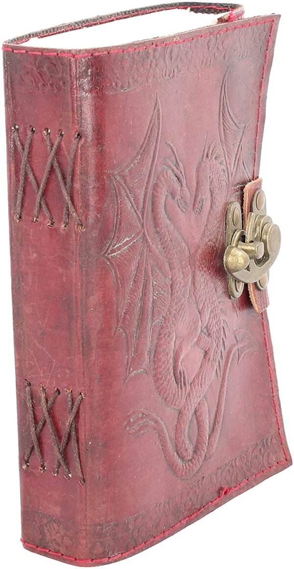 Fantasy Collection~ Double Dragon Leather Journal With Lock 20cm Brown