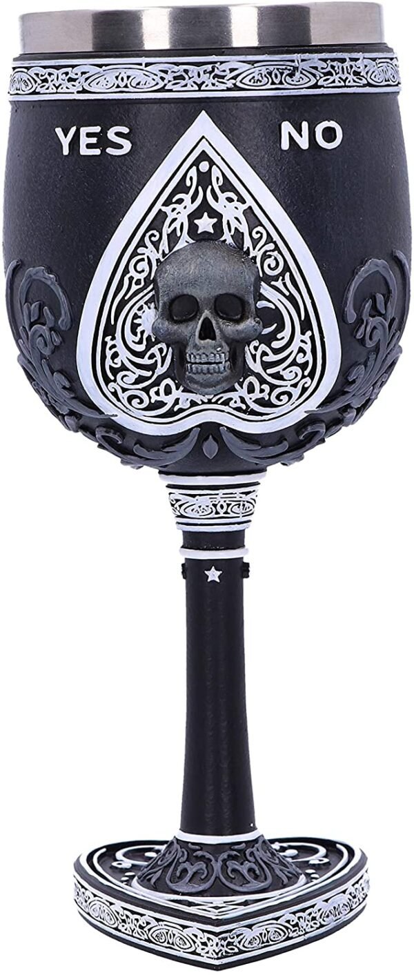 Wiccan Collection~B5141R0 Black and White Spirit Board Goblet Glass, Resin w/stainless steel insert, 18cm