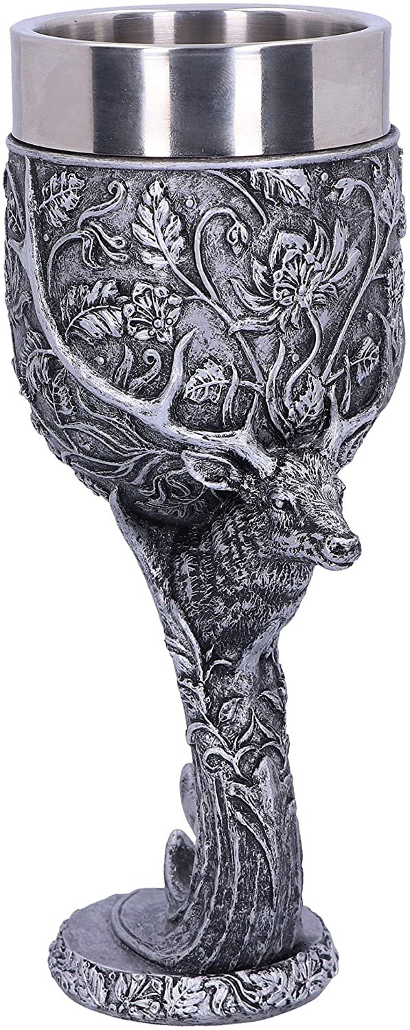 Magicun N.Giftware~Monarch of The Glen Stags Head Goblet Wine Glass, 18cm, Silver