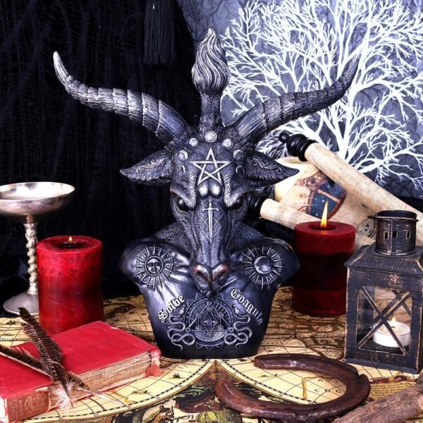 Dark Collection~Celestial Black and Silver Baphomet Bust, Polyresin, 33cm