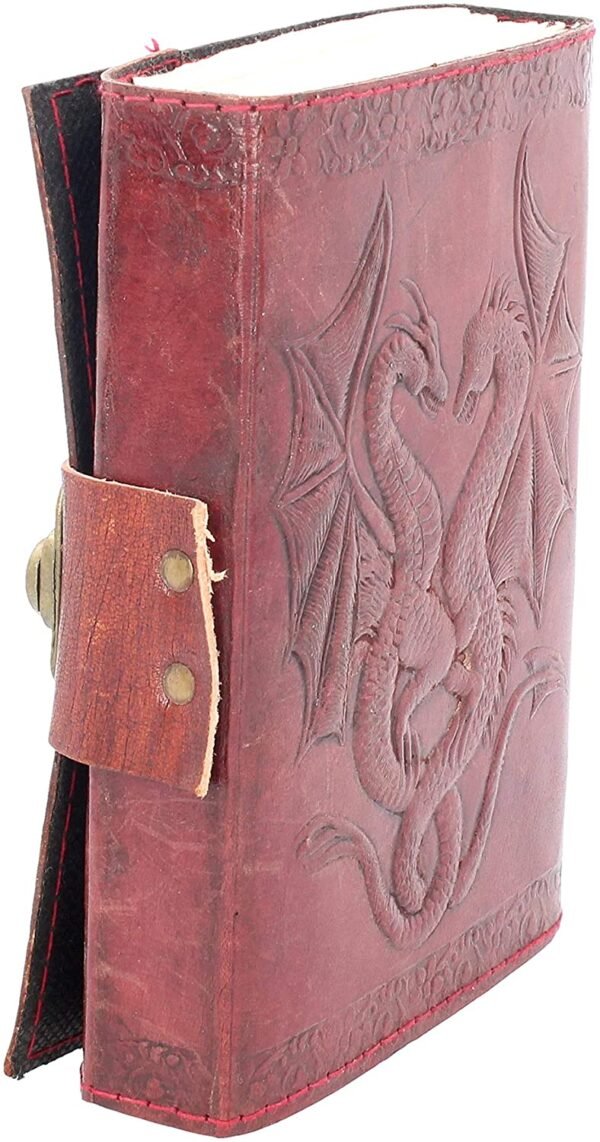 Fantasy Collection~ Double Dragon Leather Journal With Lock 20cm Brown