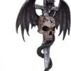 Artist Collections~ Spiral Draco Skull Dragon and Dagger Wall Plaque, Silver, 36.5cm