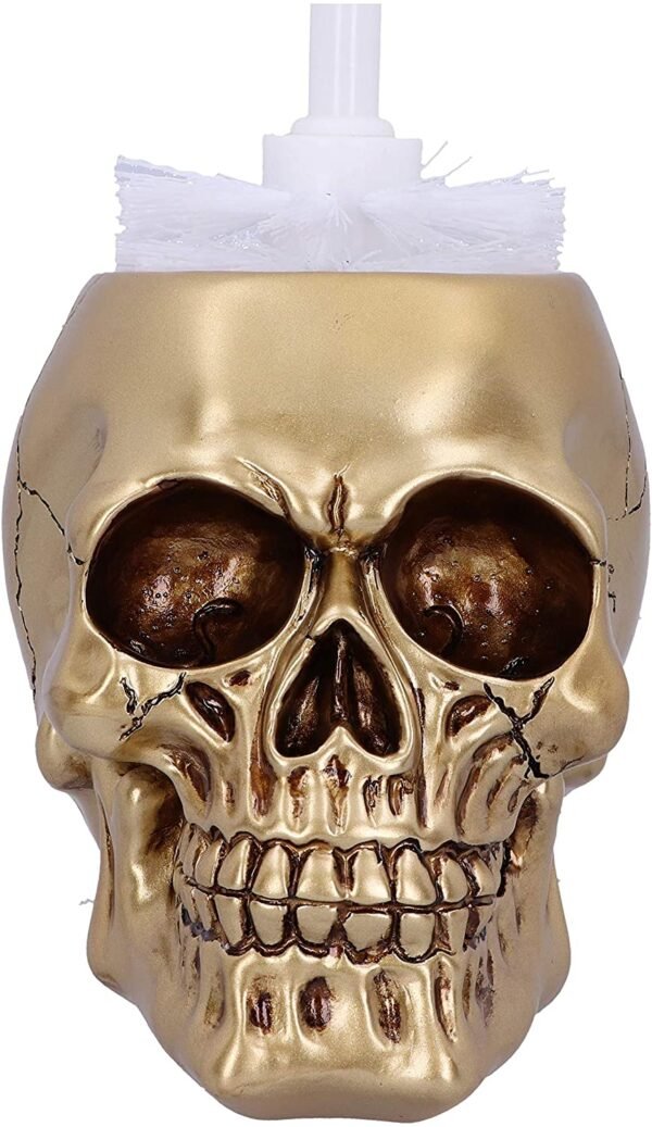 Dark Collection~Death Golden Skull Toilet Brush Holder, Gold, 16.4cm