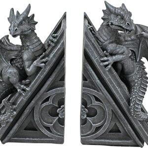 Magic  Collection~Design Toscano CL55773 Castle Dragon Gothic Decorative Bookend Statues, 8 Inch, Set of Two, Grey, 2 Count