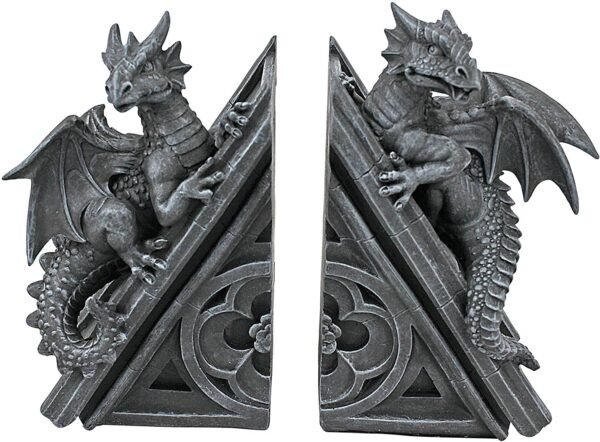 Magic  Collection~Design Toscano CL55773 Castle Dragon Gothic Decorative Bookend Statues, 8 Inch, Set of Two, Grey, 2 Count